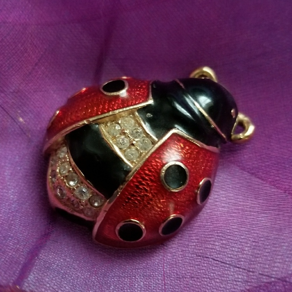 Ladybug brooch by Roman red black enamel gold - Picture 4 of 9